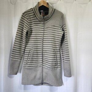 Avalanche Full Zip Fleece Lined Sweater S Fits S–M Grey White Striped Longline